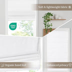 Madison Park Kyler Cordless Roman Shades - Single Panel, Lightweight Linen Blend Fabric, Natural Design, Easy Installation, Light Filtering Window Blind, Bedroom, Living Room Decor 27"W x 64"H White