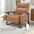Upholstered Accent Chair, Modern Faux Leather Sofa Chair with Foldable Side Tray Table & Storage Pocket, Small Accent Sofa for Living Room, Bedroom, Reception Room, Brown