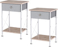 VECELO End Tables, Modern Nightstand with Fabric Drawer & Open Shelf, Night Stand for Bedroom Living Room, Industrial Metal Frame, Easy Assembly, Light Brown,2 Pack