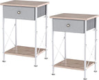 VECELO End Tables, Modern Nightstand with Fabric Drawer & Open Shelf, Night Stand for Bedroom Living Room, Industrial Metal Frame, Easy Assembly, Light Brown,2 Pack