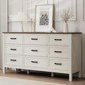 LYNSOM Farmhouse 9 Drawers Dresser for Bedroom, 55" Wide Wood Rustic Chest of Drawers with Natural Texture, Metal Handle, Storage Dressers Organizer for Entryway, Hallway, Antique White