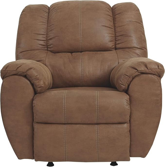 Signature Design by Ashley McGann Faux Leather Oversized Manual Rocker Recliner, Light Brown