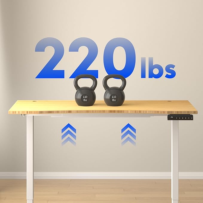FLEXISPOT E3 Bamboo Dual Motor 60x30 Inch Electric Height Adjustable Standing Desk Whole-Piece Board Sit Stand Up Desk (White Frame + Bamboo Curved Desktop)