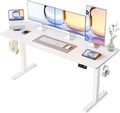 YIHAYO Electric Standing Desk, 63 x 24 Inches Stand Up Desk with Splice Board, Computer Table for Home Office, White Frame/White Top