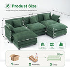 Expandable Modular Sectional Sofa with Ottoman, 111.4" Cloud Chenille U-Shape Couch, Reversible Chaise & 2nd Ottoman for Large Spaces, Deep Seat, Solid Wood Frame