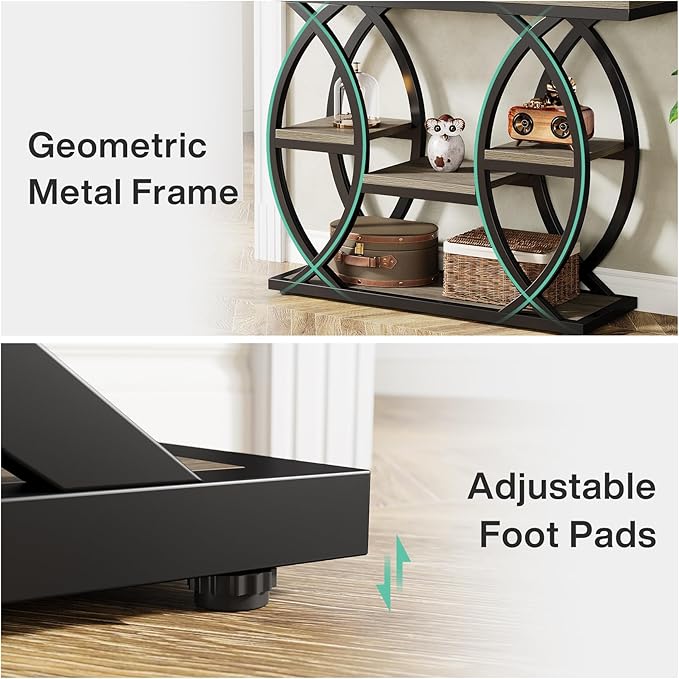 Tribesigns 39.4" Console Table, Industrial 4-Tier Sofa Table Entryway Table with Storage Shelves, Narrow Wood Accent Tables with Metal Frame for Small Spaces, Hallway, Foyer, Grey