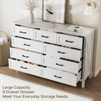 LYNSOM Farmhouse 9 Drawer Dresser for Bedroom, 55 Inch Wide Wood Rustic Chest of Drawers with X-Marking & Bar Handle, Large Storage Dressers Organizer for Bedroom, Living Room, White