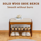latifolia Small Shoe Bench, Solid Wood Bench with Cushion, 2 Tier Shoe Storage Organizer for Entryway(Walnut,23.62''L)