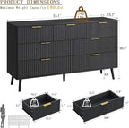 CARPETNAL Fluted 7 Drawer Dresser for Bedroom, 55" Wide Wooden Chest of Drawers with Rounded Corners, Gold Handles, Modern Storage Organizer for Bedroom, Hallway(Black)