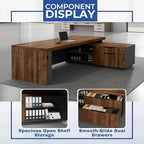 OfficeSimpli L Shaped Executive Desk with Drawers - 64x63x30 Inch - Made in USA - Ship Mostly Assembled - Home Office Workstation, Business Furniture, CEO Desk Table with Lockable Storage - Walnut