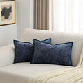 FUTEI Navy Blue Chenille Throw Pillow Covers 12x20 Inch Set of 2,Soft Cozy Bound Edge Design Lumbar Pillow Cases,Home Decor for Couch Bed Living Room