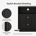 Nightstand with Charging Station, Modern Nightstand with Arched Design, Minimalist End Table with Wood Grain Texture, Bedside Table for Bedroom Living Room Sofa Office, Black