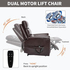 PELUMY Power Lift Recliner Chair for Elderly with Massage and Heat, Dual Motor Heavy Duty 350lbs Recliner, 8-Point Vibration & Lumbar Heating, Electric Lift Chair (Breathable Leather, Dark Brown)