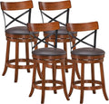 COSTWAY Bar Stool Set of 4, 360-Degree Swivel Solid Wood Stools with Soft Cushion & Backrest, 25”Height Kitchen Counter Bar Stools for Kitchen Island, Pub, and Restaurant (4, 25 inch)