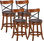 COSTWAY Bar Stool Set of 4, 360-Degree Swivel Solid Wood Stools with Soft Cushion & Backrest, 25”Height Kitchen Counter Bar Stools for Kitchen Island, Pub, and Restaurant (4, 25 inch)