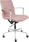 Laura Davidson Furniture SOHO II Ribbed Office Chair - Mid Back Desk Chair, Ergonomically Designed with Arm Rest & Swivel, Made of Poly-Cotton Fabric, Coral Pink Fabric, Computer Chair