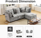 103" Modular Sectional Sofa, L-Shaped Corduroy Comfy Sectional Couches for Living Room, 3-Seater Cloud Couches with 1 Ottoman, Modern Deep Seat Sofa with Large Storage, Grey