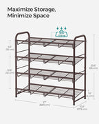 SONGMICS Stackable Shoe Rack, 4 Tier Metal Shoes Rack Storage Shelf, Holds up to 20 Pairs Shoes, Adjustable Slanted Shelves Tower Organizer for Closet Entryway Small Spaces, Bronze