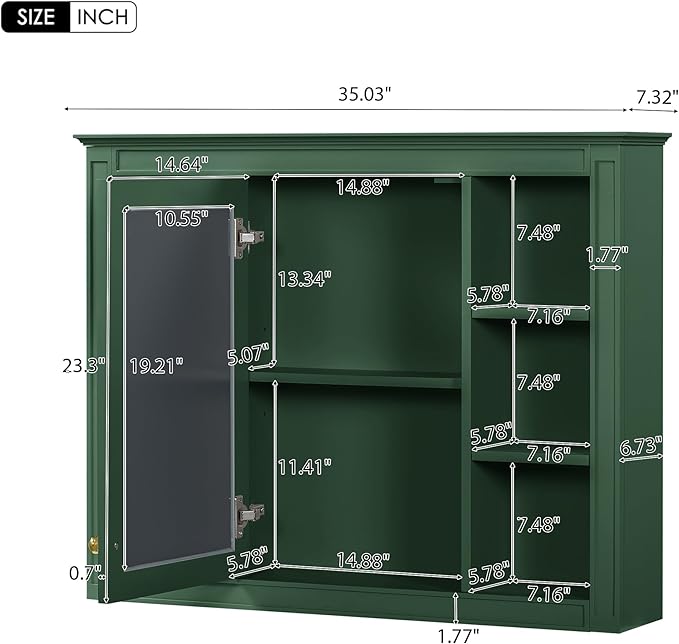 Bathroom Wall Cabinet with Mirror, 35'' x 27.5'' Medicine Cabinet with Mirror Door and Adjustable Shelves, Over Toilet Storage Cabinet, Wall-Mounted Bathroom Mirrors for Over Sink with Storage