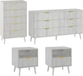 LYNSOM Fluted Dresser and Nightstand Sets 4 Piece, 1-Drawer Nightstands and 5/6 Drawers Dresser, Wood Bedroom Furniture Set for Home, Bedroom, Hallway, White