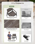 67" Rectangle HDPS Patio Dining Table, Aluminum Outdoor Patio Dining Table with Umbrella Hole, Weather-Resistant for Lawn, Garden, Yard, Poolside and Indoor Use, Charcoal