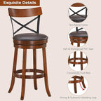 COSTWAY Bar Stool Set of 4, 360-Degree Swivel Solid Wood Stools with Soft Cushion & Backrest, 29.5” Height Kitchen Counter Bar Stools for Kitchen Island, Pub, and Restaurant (4, 29in)