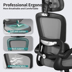 TRALT Office Chair Ergonomic Desk Chair, 330 LBS Home Mesh Office Desk Chairs with Wheels, Comfortable Gaming Chair, High Back Office Chair for Long Hours (Black Grey)