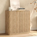 Evermagin 31.5" Oak Buffet Cabinet with Storage, Small Sideboard Cabinet, Boho Accent Credenza, Fluted Console Table with Doors for Dining Room, Kitchen, and Living Room