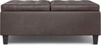 SIMPLIHOME Harrison 40 inch Wide Transitional Square Large Coffee Table Storage Ottoman in Distressed Brown Vegan Faux Leather, Assembled, for The Living Room and Bedroom