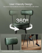 VASAGLE EKHO Collection - Bar Stools Set of 2, Swivel Bar Height Bar Stools with Back, Synthetic Leather with Stitching, Mid-Century Modern, 30-Inch Tall Barstools for Kitchen Home Bar, Forest Green