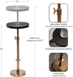 Kate and Laurel Engles Traditional Adjustable-Height Pedestal Drink Table, 10 x 10 x 30, Antique Brass and Black, Vintage Round Indoor Metal Plant Stand with Embossed Sunburst Pattern