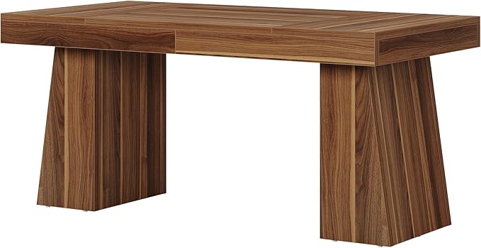 Tribesigns 55" Executive Desk, Wooden Office Desk with Double Pedestal, Modern Simple Computer Writing Table for Home Office, Medium Brown