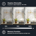 40x30 Inch LED Bathroom Mirror with Lights Front and Backlit Lighted Vanity Mirror for Bathroom Wall with 3 Colors Dimmable Anti-Fog Memory Shatter-Proof IP54 Waterproof Horizontal/Vertical