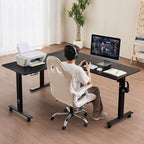 VEVOR L Shaped Standing Desk with Wheels, 63 x 55 inch 3-Level Height Adjustable Electric Corner Standing Desk with Power Outlet, Heavy Duty Carbon Steel Sit Stand Computer Table, Easy to Assemble