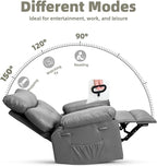 GarveeHome Oversized 27" Recliner Chairs, Classic Manual Leather Recliner, Home Theater Seating with Lumbar & Arms Support for Living Room, Bedroom and Nursery - Grey