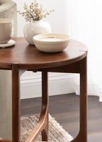 Kate and Laurel Kroscove Modern Geometric Mango Wood Round Side Table, 18 x 18 x 24, Walnut Brown, Transitional Wood End Table for Use as Bedroom Nightstand or Living Room Decor Piece