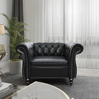 Living Room Chair, Modern Leather Chesterfield Sofa Chair, Mid Century Single Sofa Couch Chair with Tufted Back and Rolled Arms, Accent Sofa Chair for Living Room Apartment, Black