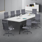Office Chair, Ergonomic Executive Conference Room Chairs, Ribbed Leather Desk Chair with Lumbar Support, Adjustable Height Mid-Back Swivel Chair with Padded Seat and Square Tube Armrests