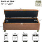 51" Faux Leather Storage Ottoman, Stitch Tufted Rectangle Upholstered End of Bed Storage Bench, Entryway Large Couch Ottoman with Wooden Legs, Light Brown