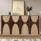 LKTART 59" Sideboard Buffet Cabinet Retro Accent Storage Cabinet with Magnetic Door Latches Adjustable Shelf for Living Room Kitchen(Natural)