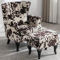 Accent Reading Arm Chairs with Ottoman for Living Room Bedroom, Midcentury Modern Comfy Corner Sofa Chair, Wingback Waiting Room Club Chair with Button Tufted Back &Lumbar Pillow, Fabric Cow