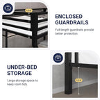 Allewie Metal Bunk Bed Twin Over Full Size for Junior & Adults with Ladder and Heavy Duty Guardrail, Small Space Saving Design for Bedroom Kid Room and Dorm, Black