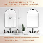 ANDY STAR Arched Mirror, 24" x 38" Black Bathroom Mirror in Stainless Steel Metal Frame, Arch Top Rounded Corner 1" Deep Set Design Wall Mount Hangs Vertical