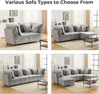 103" Modular Sectional Sofa, L-Shaped Corduroy Comfy Sectional Couches for Living Room, 3-Seater Cloud Couches with 1 Ottoman, Modern Deep Seat Sofa with Large Storage, Grey