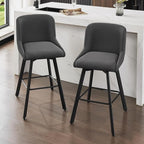 Swivel Counter Height Bar Stools Set of 2, 30''H Upholstered Barstools with Backs, Modern Bar Stool Chairs for Kitchen Island, Metal Legs, Fabric, Black Grey Stools Counter Chair