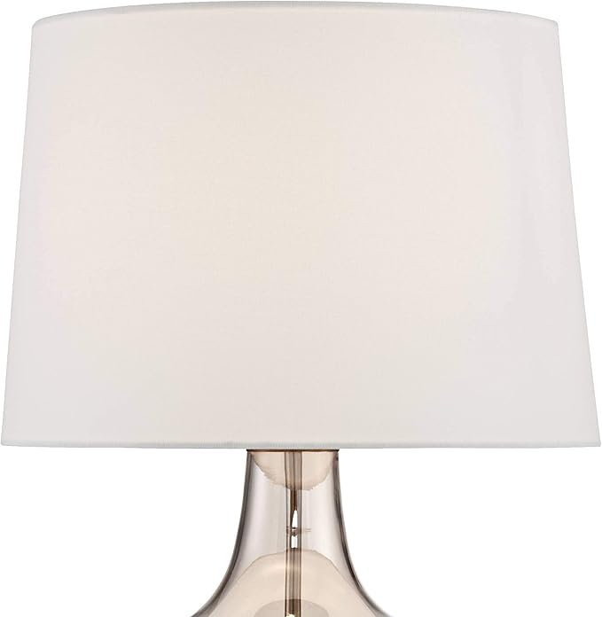 Possini Euro Design Ania 31" Tall Jar Large Modern Coastal Country Cottage End Table Lamp Clear Champagne Glass Single Off-White Shade Living Room Bedroom Bedside Nightstand House Office Home