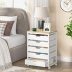 Tribesigns 5 Drawer Chest, Wood Storage Dresser Cabinet with Wheels, Industrial Storage Drawer Organizer Cart for Office Bedroom Entryway (White, 1 PC)