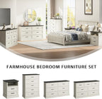 Farmhouse 6 Drawer Dresser for Bedroom, 55 Inch Wide Modern White Dresser TV Stand with Large Drawers & Bar Handles, Rustic Wood Chest of Drawers for Bedroom