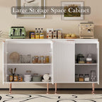 EOYUTLLY White Fluted Buffet Storage Cabinet,Wood Sideboard Buffet Cabinet with Adjustable Shelf & Rose Gold Colored Metal Legs, Accent Cabinet for Living Room,Kitchen, Assemble Easily