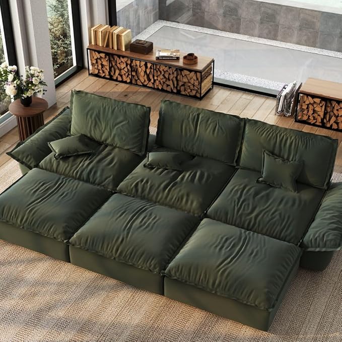 POVISON Oversized Modular Sectional Sailboat Sofa for Living Room with Adjustable Backrest Sectional Couches Large Deep Sofa Set 3 Seats Big with 3 Ottomans Comfy Cloud Couch for House Office